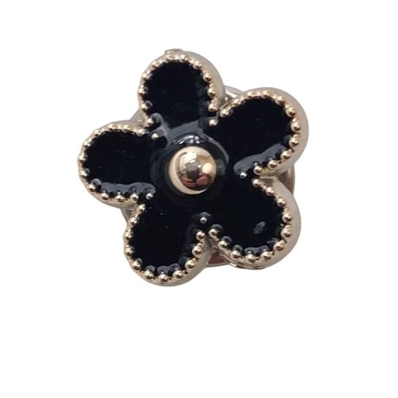 Unbranded Jewelry - Vintage Black Enamel Flower Pin Silver Tone Lapel Brooch